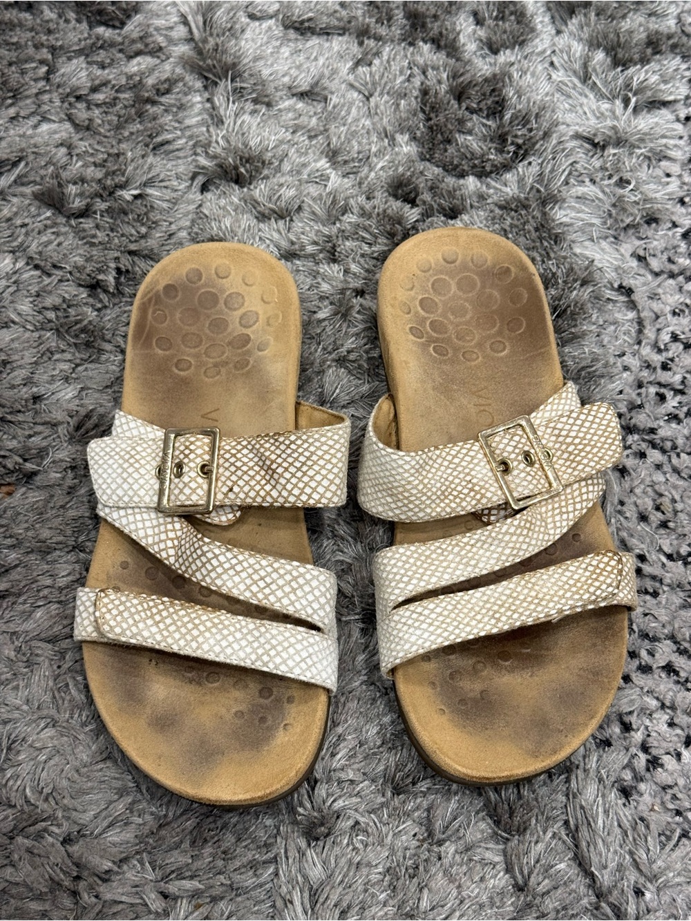 VIONIC Skylar Women White Sandal Snake Print Adjustable Slide Comfort Size 9
